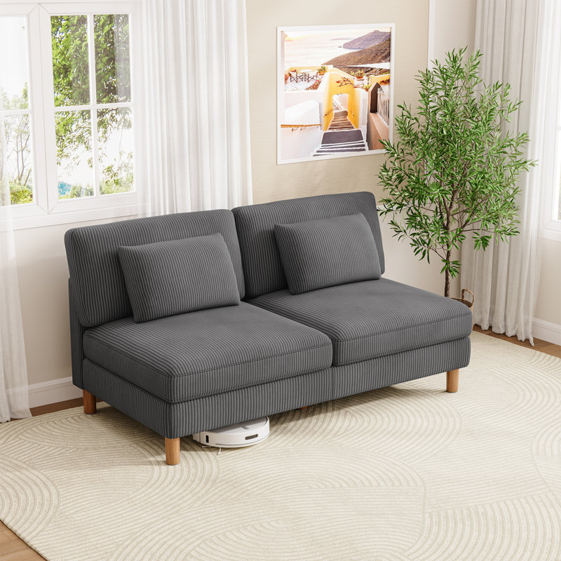 3 Seater Cotton Loveseat, 2-3 Seats-Grey