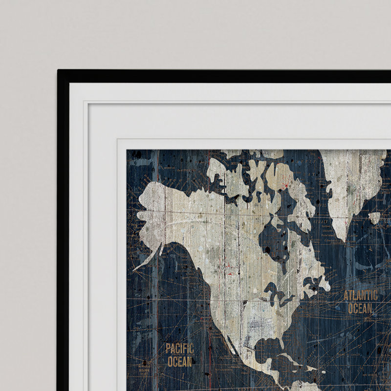 «OLD World Map» de Pedra, reproduction d'art encadrée, H 24 po x l 30 po x p 1,5 po, Noir