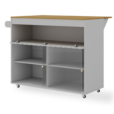 Kitchen Island With 3 Shelves And Sliding Doors