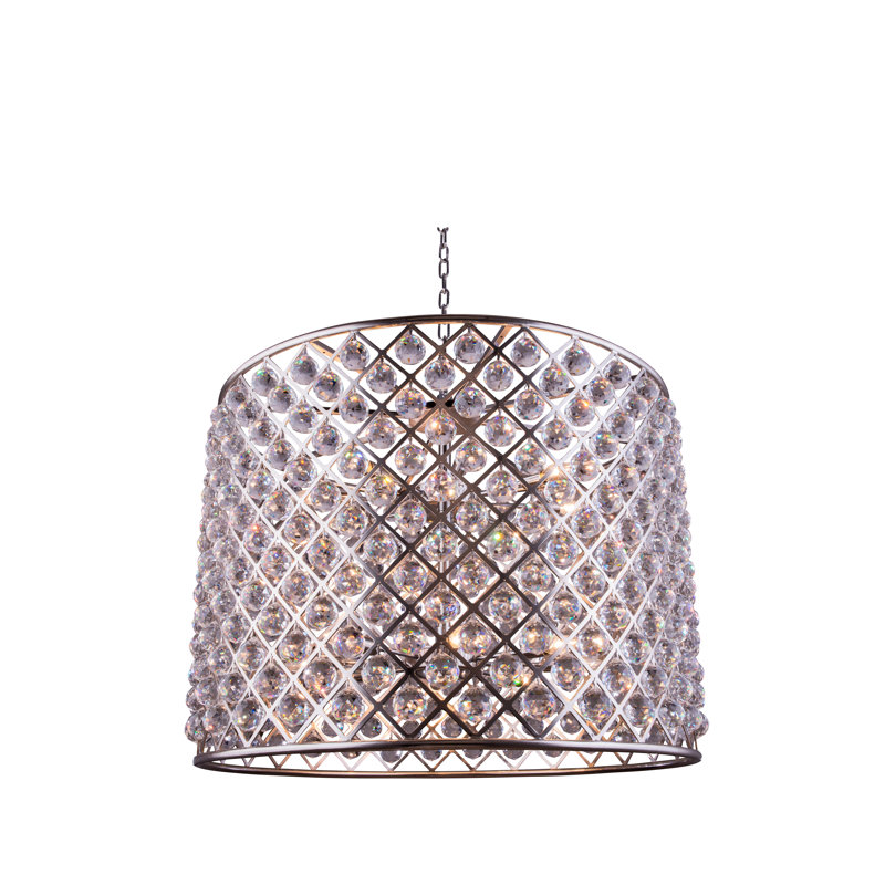 Swinney 12 - Light Drum Chandelier, Golden Teak (Smoky), Polished Nickel