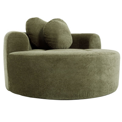 53.9" Oversized Round Chaise Lounge, Compression Waffle Fabric Sofa Chair, Fluffy Deep Seat Circle Sleeper Sofa Bed, No Assembly Required, Modern Indoor Upholstered Furniture for Relaxing & Reading