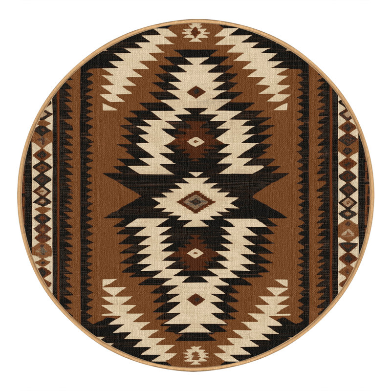  Washable Cowboy Boot Print Southwestern Area Rug, Round 8'