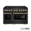 ZLINE Autograph 48 po. Cuisinière à gaz noire en acier inoxydable avec 8 brûleurs DuoPro et accents dorés-1603192361-1603192367