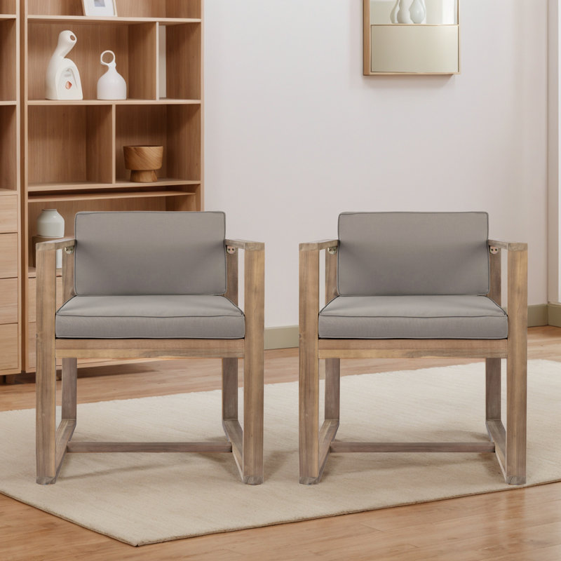 Chaise de salle à manger en bois massif avec accoudoirs (ensemble de 2), Velours gris velours, Bois gris