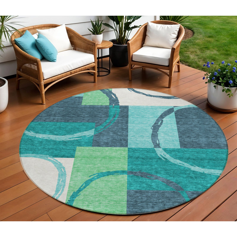 Tapis rond bleu / vert 8 pi