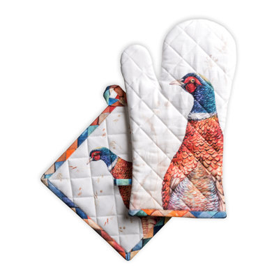 Gant de cuisine + manique 100 % coton Faisan D'Automne Maison d'Hermine - 7,5 po x 13 po et 8 po x 8 po