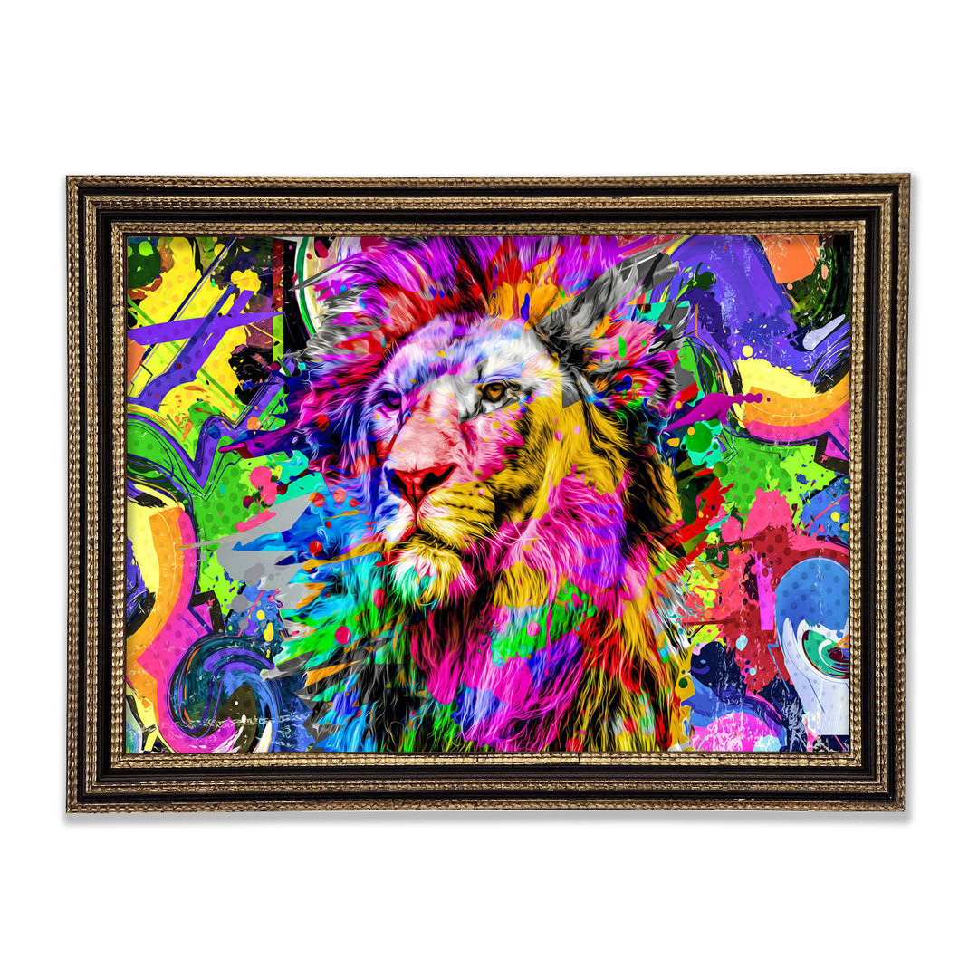 Rainbow Vivid Lion Gerahmter Druck