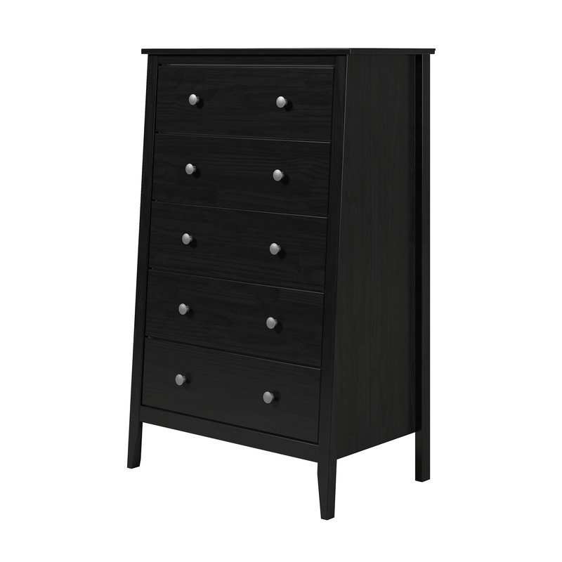 Commode 5 tiroirs en bois massif, Noir