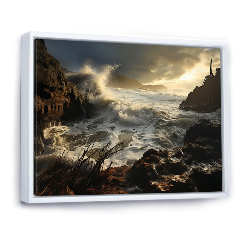 Aliyaan Beach Storm Symphony II sur impression sur toile, Cadre flottant blanc, H 34 po x l 44 po x P 1,5 po