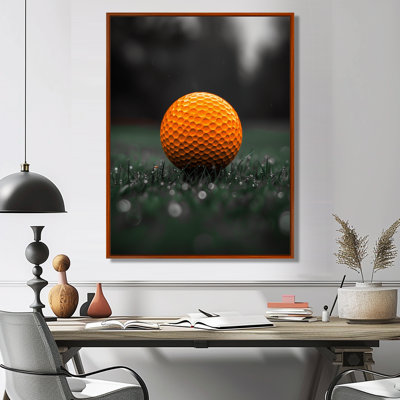'Monochrome Orange Grey Golf Ball II - Golf Wall Art