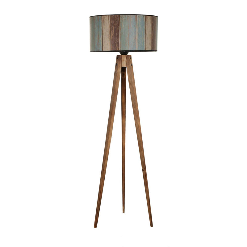 Lampe sur pied élégante en bois avec abat-jour en tissu Luro, douille E27 de 60 W, longueur de l'abat-jour de 24 cm et diamètre de 17,7 po | Hauteur totale: 5 pi | Peinture électrostatique durable séchée au four | Interrupteur marche / arrêt | Parf