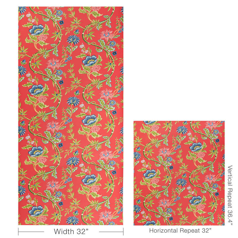 Louverne Veronique 33' L x 32" W Wallpaper Roll, Red