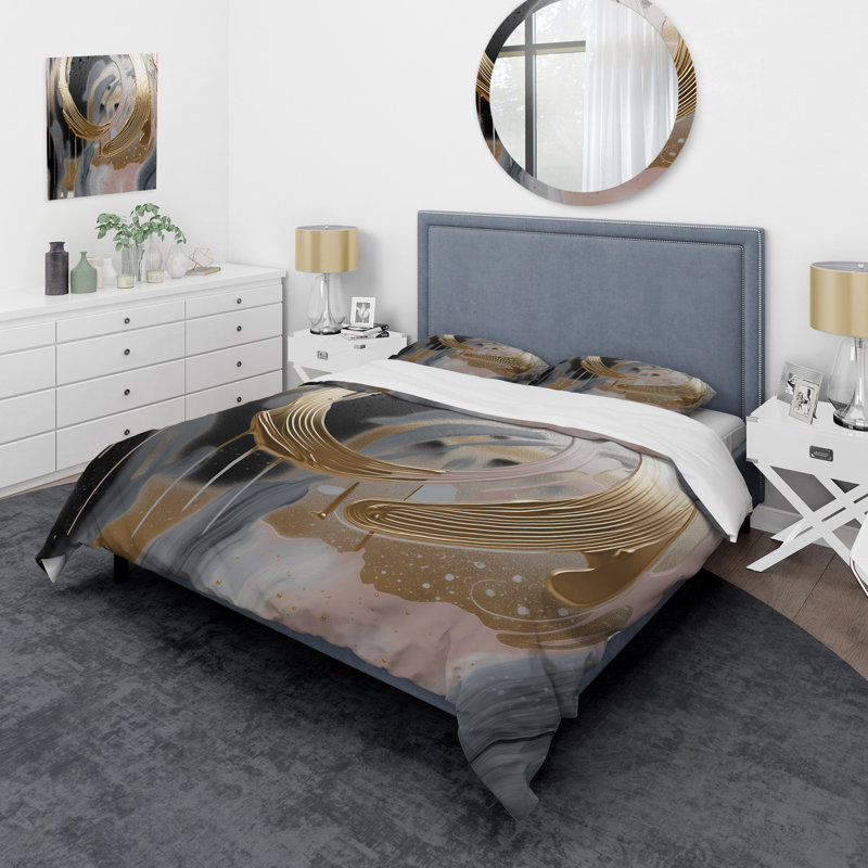 Ensemble de housse de couette Abstract Golden And Pink Infinity Rivers IV - Abstract Shapes