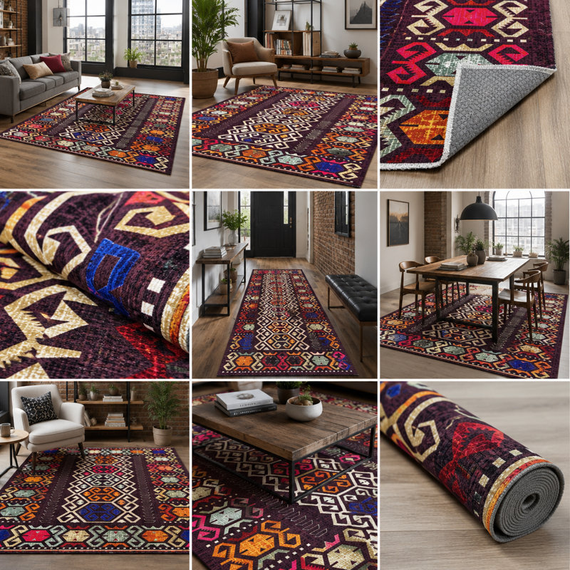 Oriental Cotton and Chenille Flatweave Area Rug, 120 x 180 cm