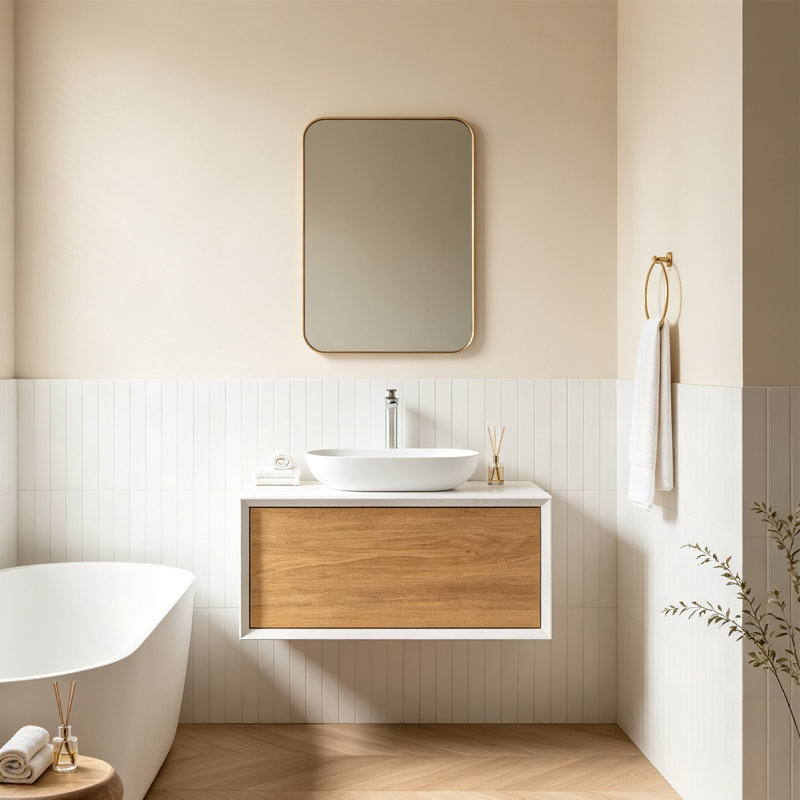  Meuble-lavabo mural simple 36 po avec comptoir à surface solide blanc, meubles-lavabos flottants, Au centre, 36"