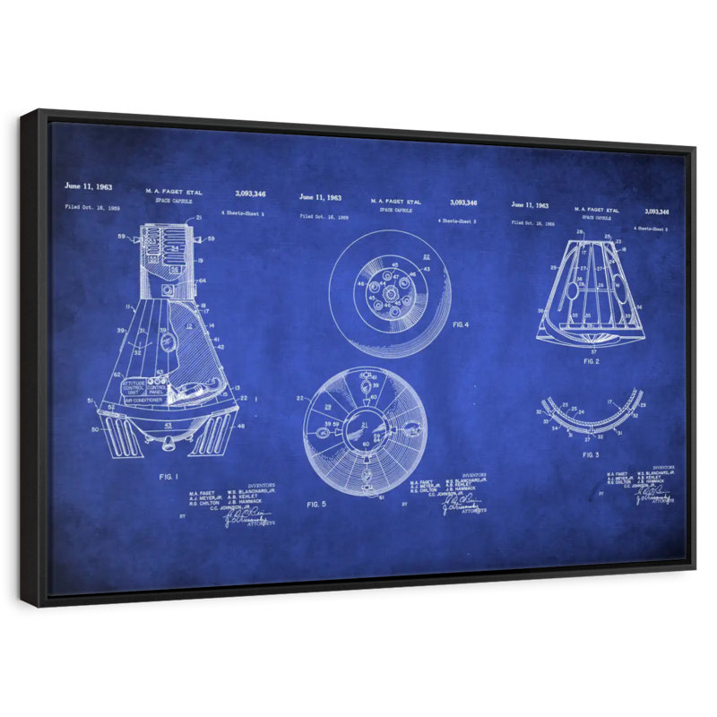 Space Capsule - bleu verni, Cadre flottant noir, 37 po x 25 po