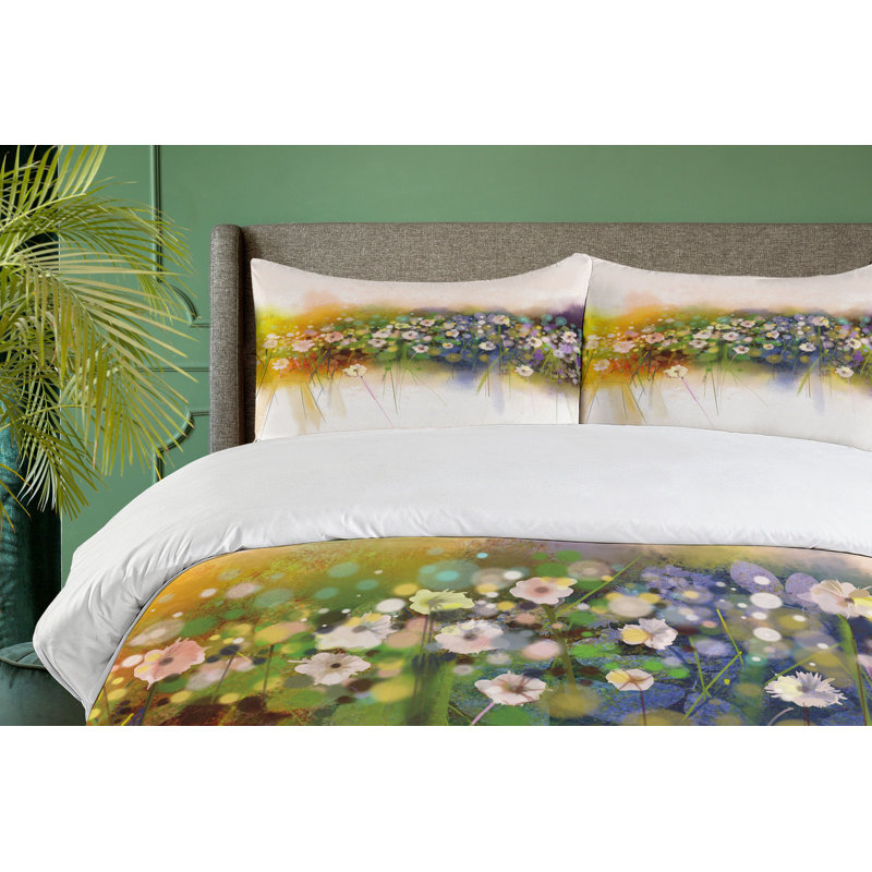 Watercolor Flower Home Farmhouse / Country Polyester Floral Duvet Cover, Queen