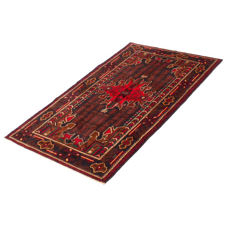 Tapis rectangulaire en laine New Age de conception unique 3 pi 8 po x 6 pi 8 po noir et rouge