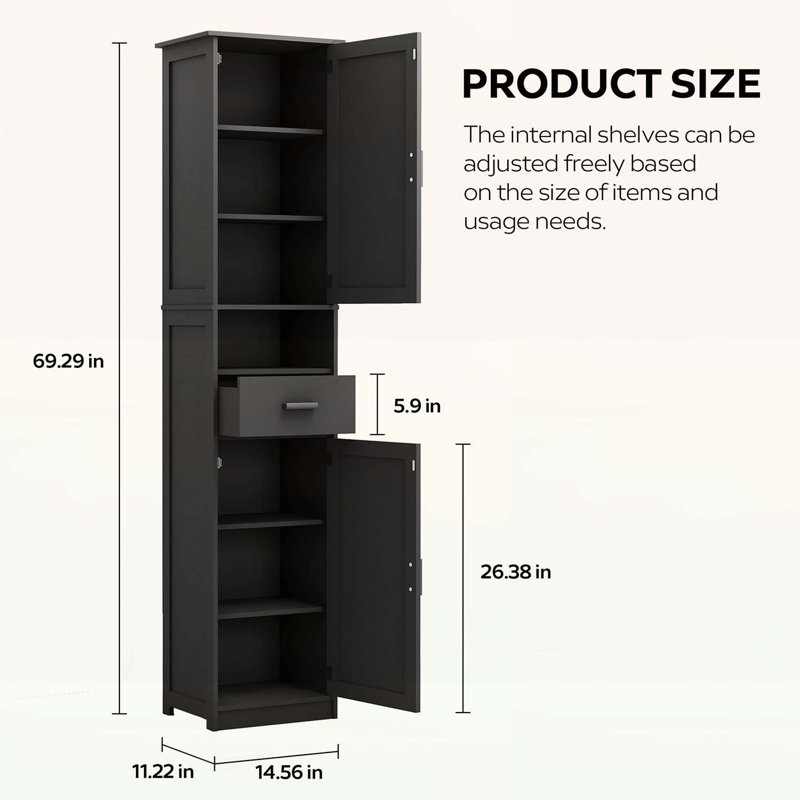 Floor Cabinet for Versatile Use in Narrow Spaces, Black
