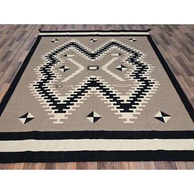 Tapis oriental brun tissé à la main 8 pi 1 po x 10 pi, motif géométrique 100% laine, tissé à la main