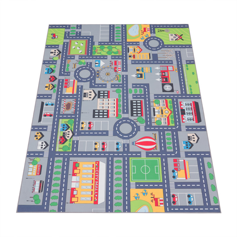 Garet Kids Street Design Power Loom Grey/Green/Yellow Rug, Rectangle 240 x 340cm