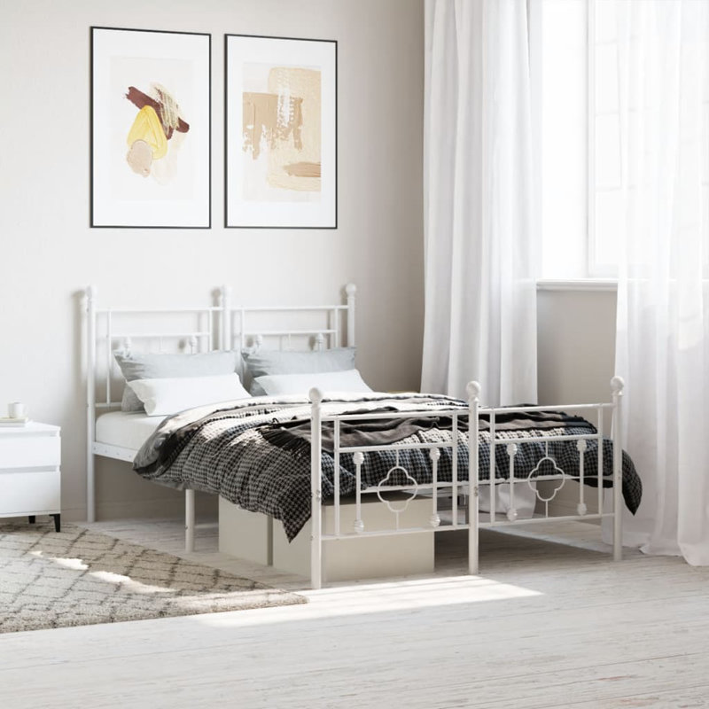 Aceion Metal Bed, Small Double (4'), White