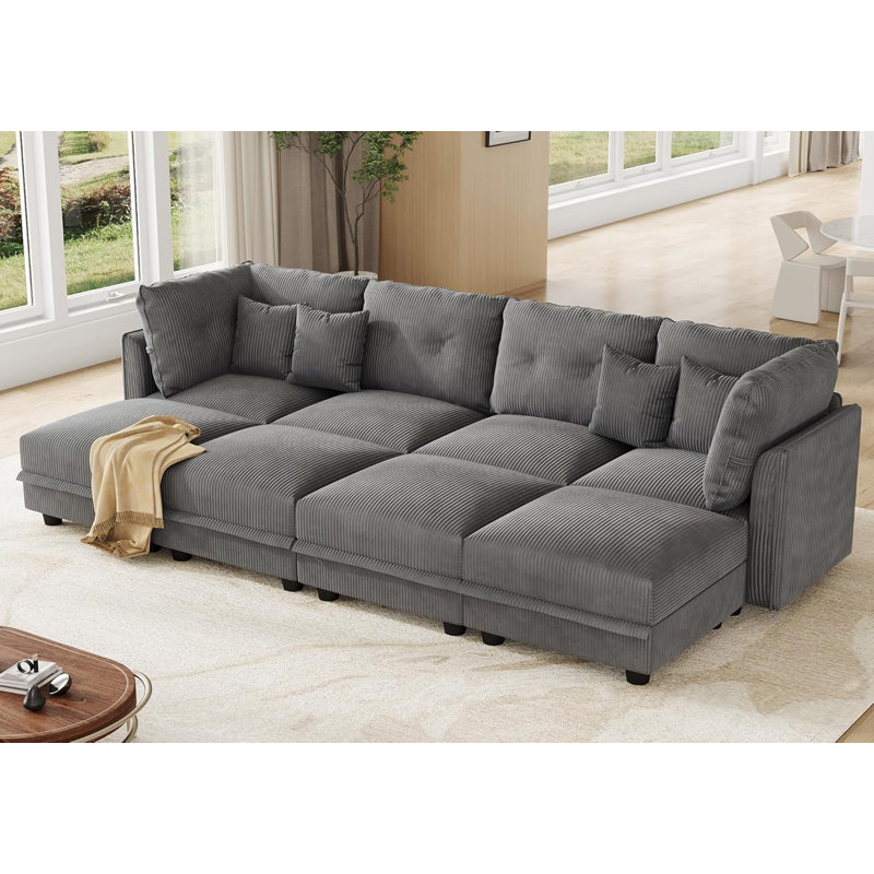Degennaro 8 Seat Corduroy Convertible Modular Sectional Sofa With Storage, Gray Corduroy