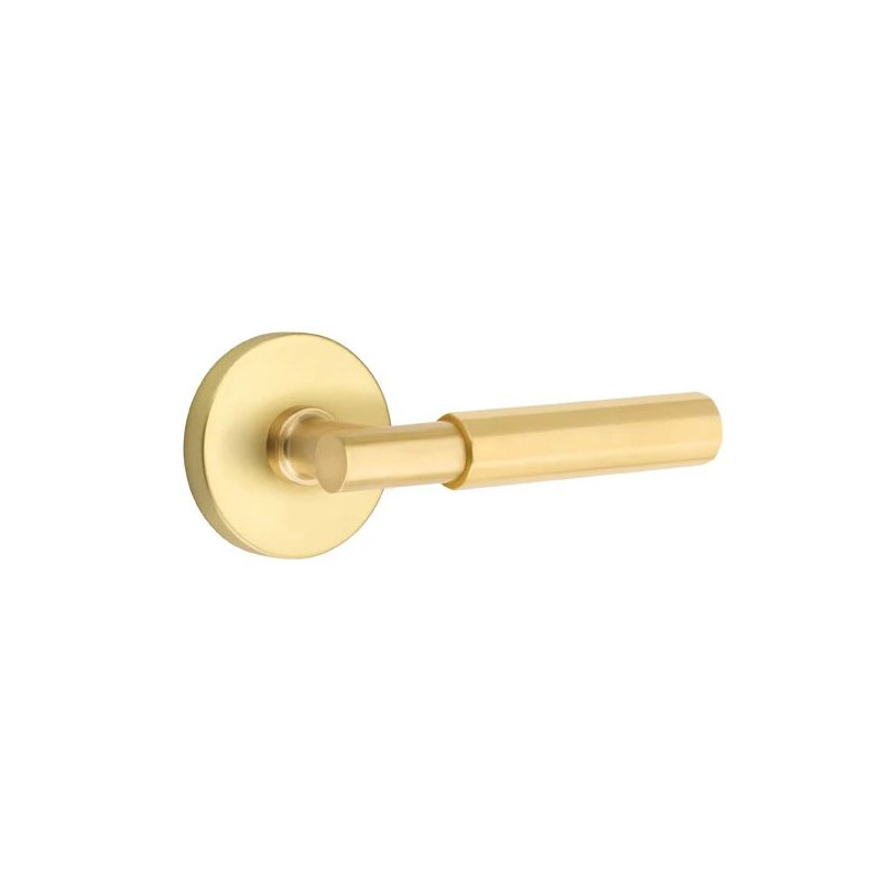 Emtek Select Privacy Interior Mortise w/ Disk Rosette & T-Bar Stem, Faceted Lever, Right, Satin Brass