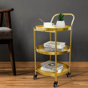 Mercer41 Elegant 31" H Gold Rolling Bar Cart 3-Tier Metal Serving ...