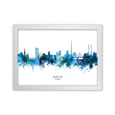 Dublin Ireland Skyline Blue City Name by Michael Tompsett - Print