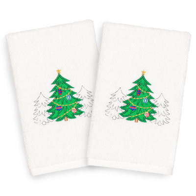 Christmas Three Trees Embroidered Luxury Turkish Cotton Hand Towel