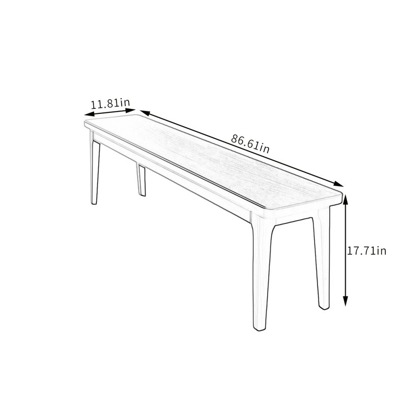 Banc en bois massif Kaile, H 17,71 po x l 86,61 po x P 11,81 po