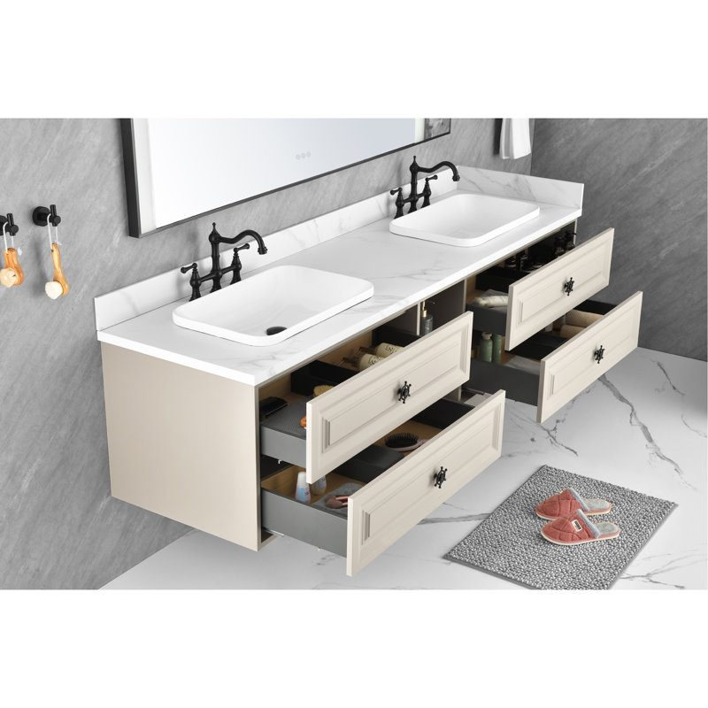 L'armoire de meuble-lavabo mural convient aux lavabos doubles et au cabinet seulement (comptoir et lavabos non inclus), 84"