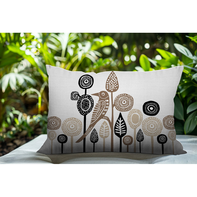 Oreiller rectangulaire intérieur / extérieur réversible Hino Bird, Beige, Rectangle H 14 po x l 20 po