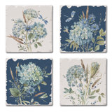 Bohemian Blue 4-Pack Assorted Tumbled Tile Coasters