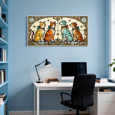 Fashion Stained Glass Cats And Dogs Pattern