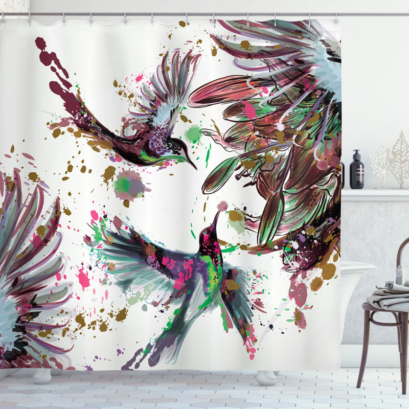 Ensemble de rideau de douche et crochets Hummingbird, H 84 po x l 69 po, Vert pistache