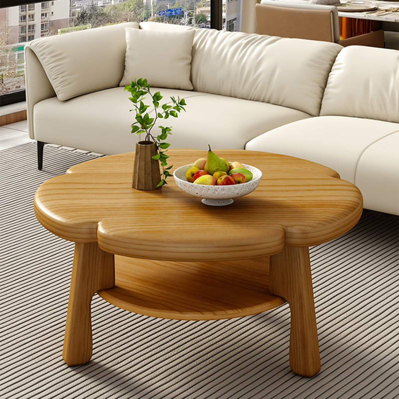 Creative round flowers solid wood coffee table, 17.7" H x 35.4" L x 35.4" W, Burly Wood