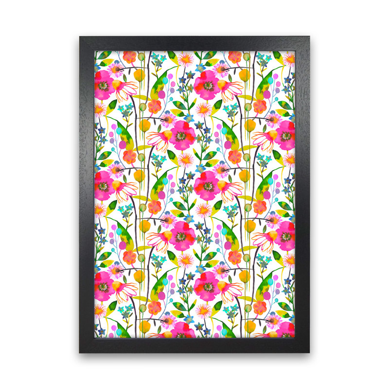 Happy Spring Flowers - Print, 63cm H x 46cm W x 3cm D, Black Framed
