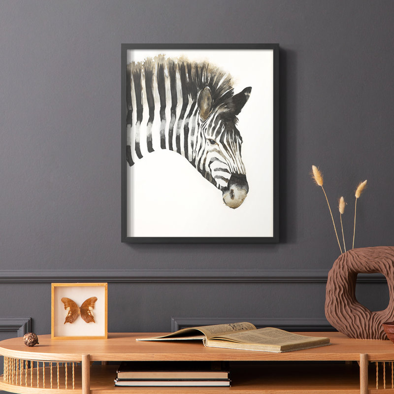Reproduction encadrée à rayures zébrées - bois massif, H 14 po x l 11 po, Noir
