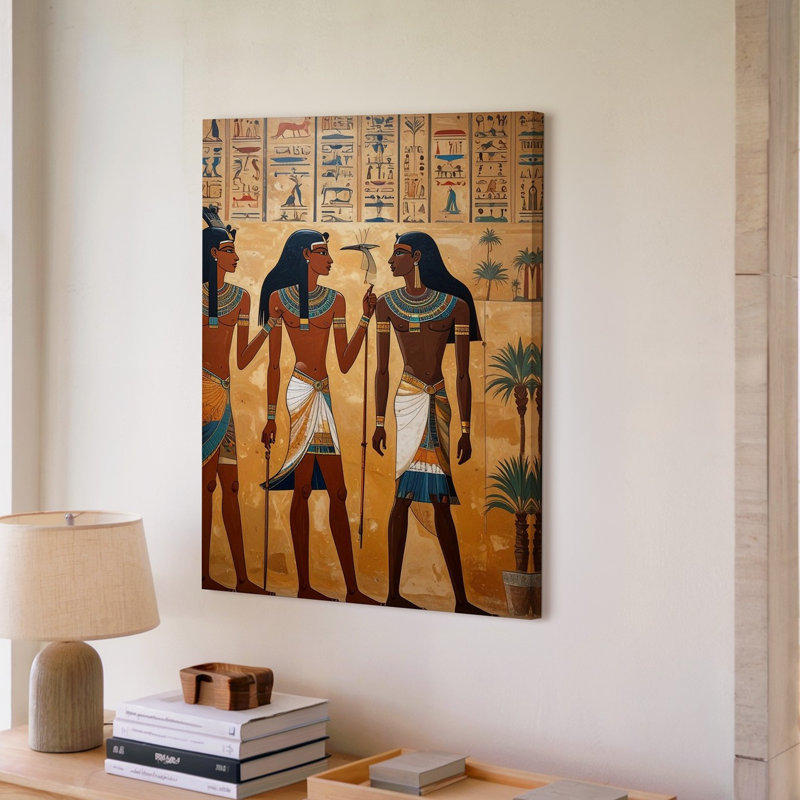 Toile, art mural Thot et prêtres égyptiens Papyrus, toile, rituel et communication sacrée, H 30 po x l 30 po