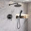 Système de pomme de douche à pluie murale en laiton noir mat et acier inoxydable avec douchette à main et soupape d'équilibrage de pression