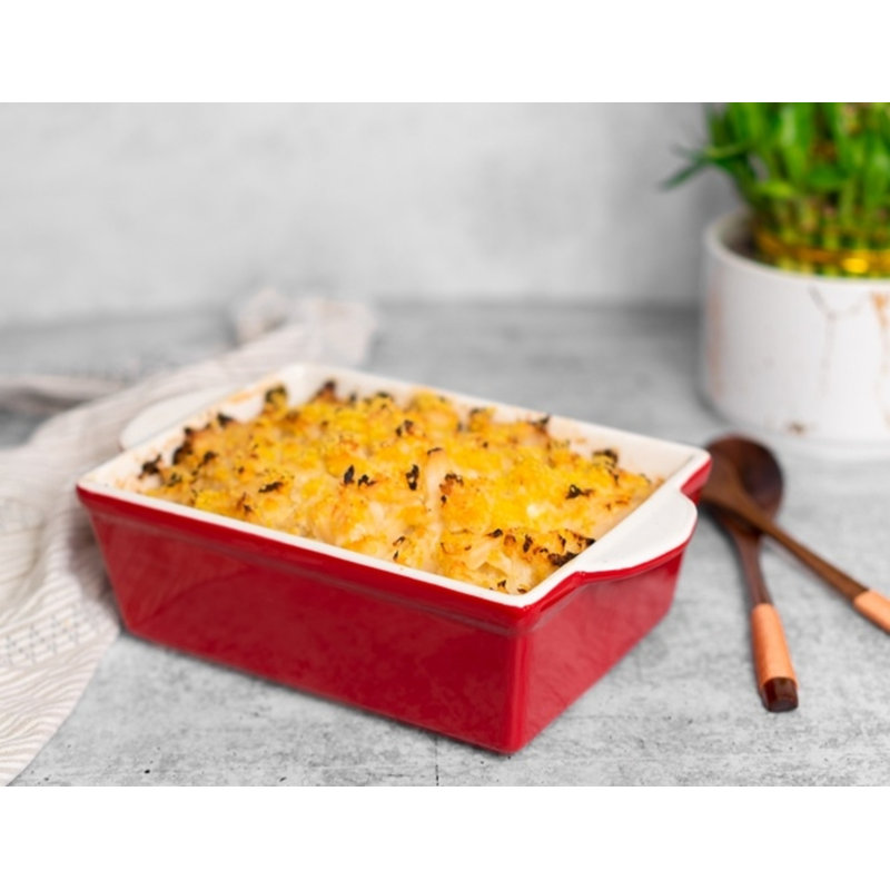 Cherry Red Ceramic Rectangular Baking Dishes Set of 3