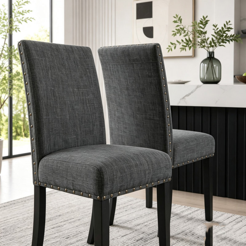 Ensemble de 2 chaises de salle à manger en tissu avec garniture cloutée, style sophistiqué, Grey