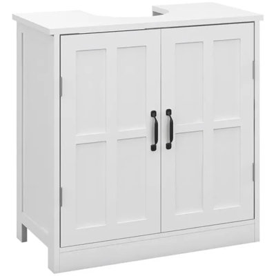 Cabinet de lavabo de salle de bain, meuble-lavabo piédestal avec tablette réglable, blanc-AS
