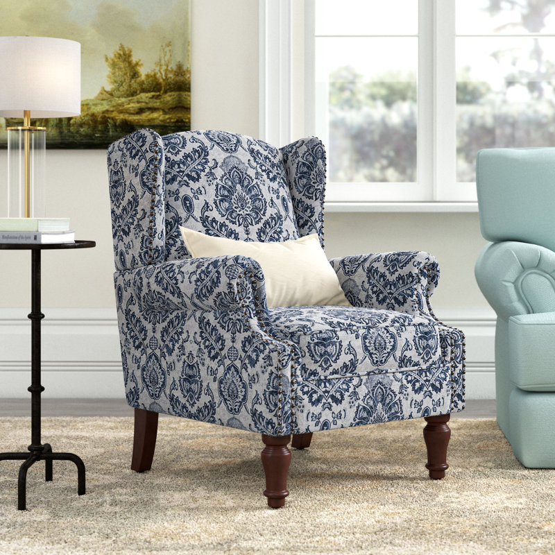 Anndi Upholstered Wingback Accent Chair, Navy Polyester