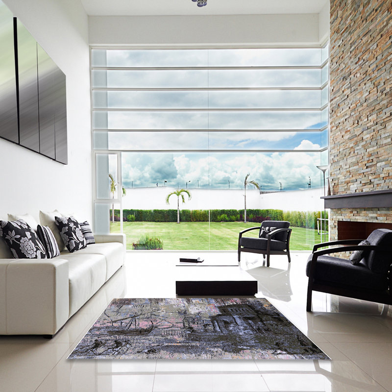 Tapis noir / gris Braceville, Carré 5 pi