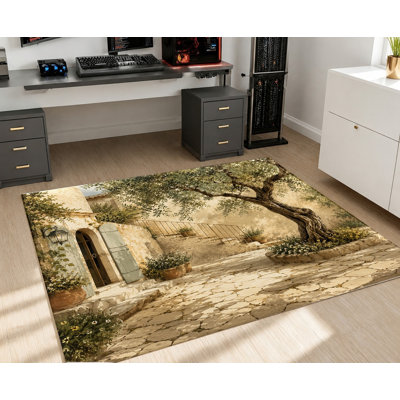 Tapis rétro de style campagne européenne rétro, motif rustique de sentier rustique, tapis antidérapant durable, doux et lavable à la machine, décoration intérieure élégante pour salon, chambre à coucher, bureau, balcon, appartement