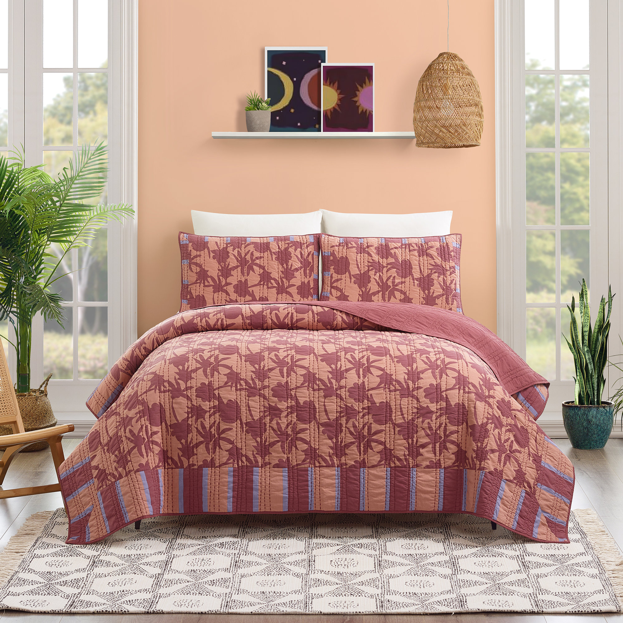 Natalia 100% Cotton Quilt Set, King Quilt + 2 King Shams