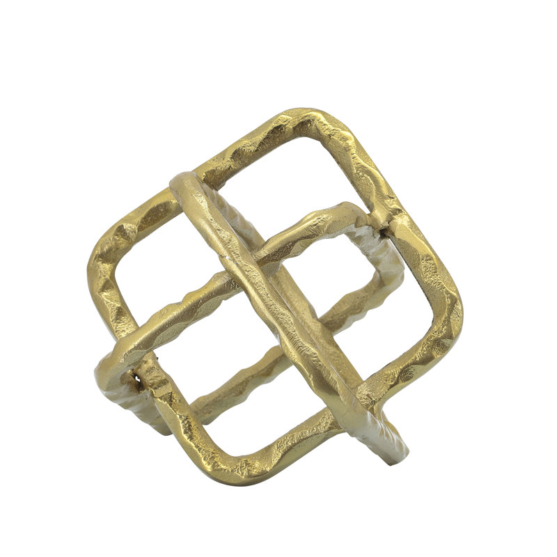 Decorative Object Metal Metal Interlocking Geometric Cube Design with Textured Hammered Surface for Contemporary Accent Display.